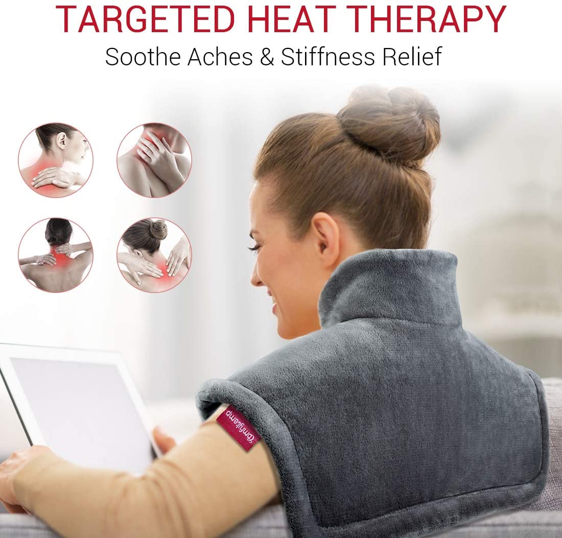 6 Levels Electric Heating Pad or Neck and Shoulders Pain Relief Machine Washable Heated Neck Wrap for Upper Back with Auto Off