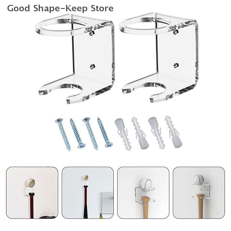 2 Piece Black Acrylic Baseball Storage Rack Multi Functional Bat Display Holder Wall Mount Sports Memorabilia Showcase Space