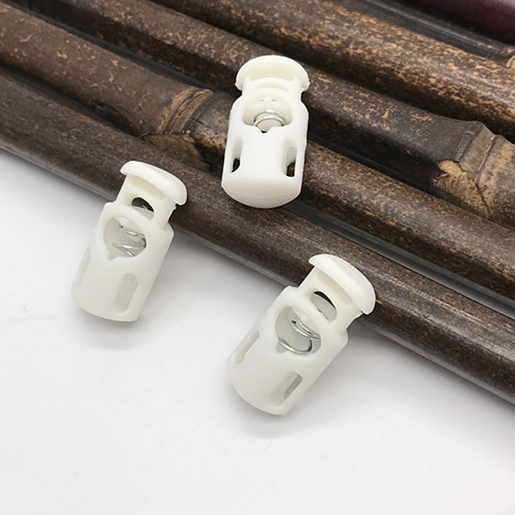 Bloqueo de cordón de palanca de plástico, tapón de cordón de resorte de varios colores para ropa DIY, cordón de cordón, accesorios de ropa deportiva, 25x12mm, 50 Uds.: white 