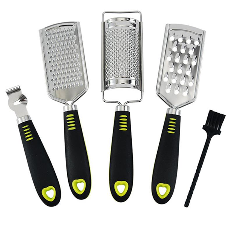 4Pcs Kaas Rasp Set Rvs Handheld Voedsel Rasp Citrus Citroen Zester Met Borstel Gember Knoflook Chocolade Keuken Gereedschap: Default Title