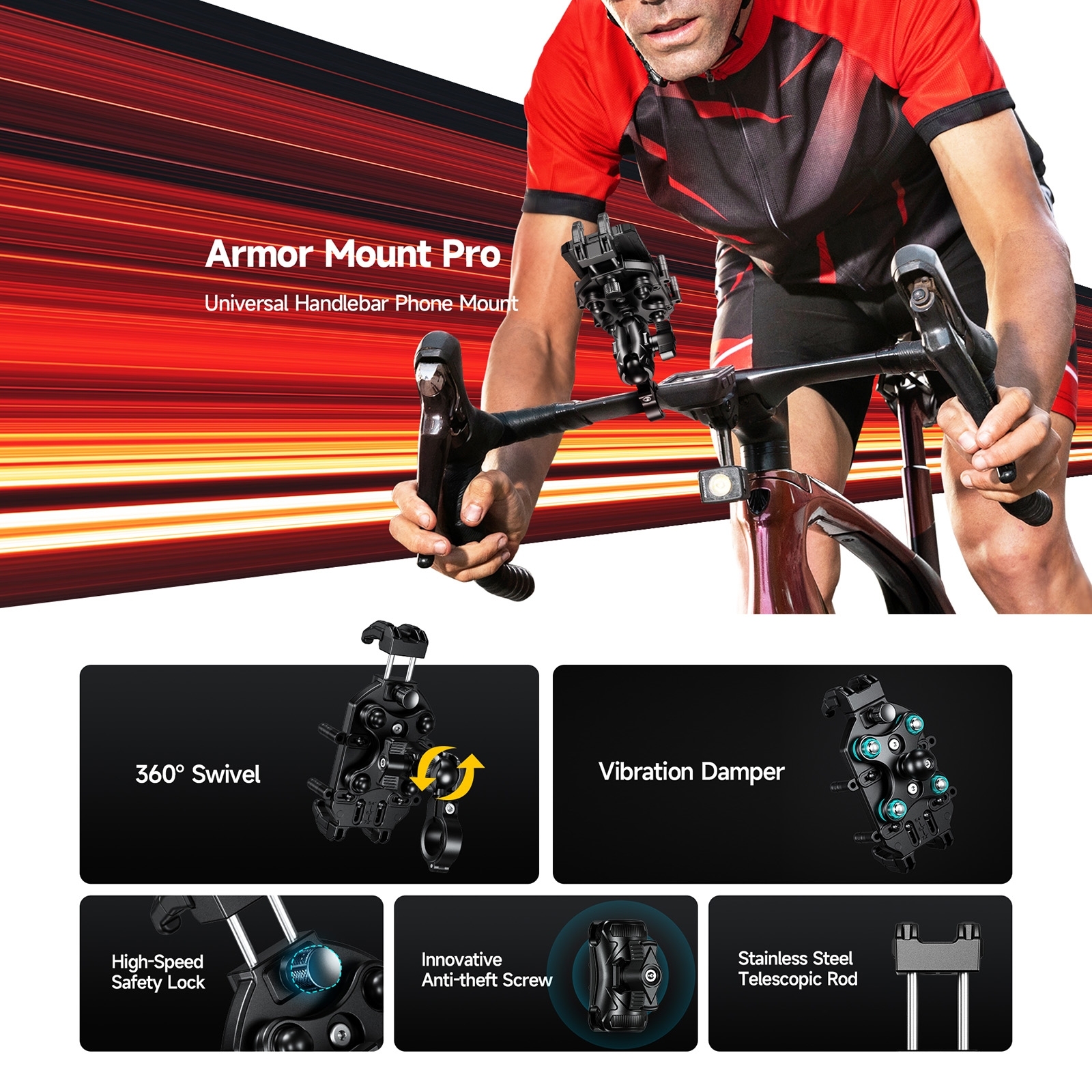 Ulefone Armor Mount Pro Universal Bicicleta Handle Phone Holder, Bicicleta Handle Holder