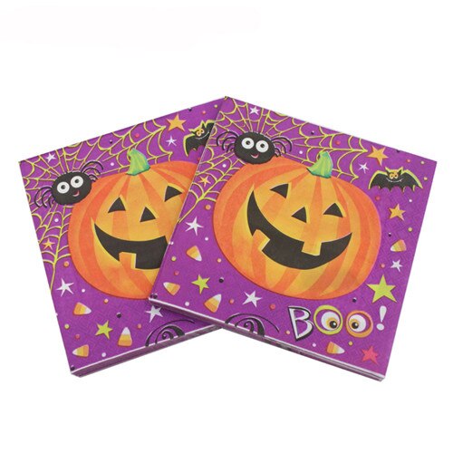 100PCS Halloween Table Decor Party Pumpkin Disposable Paper Napkins Horror Props Tissue Serviettes Party Supplies 33*33CM: B