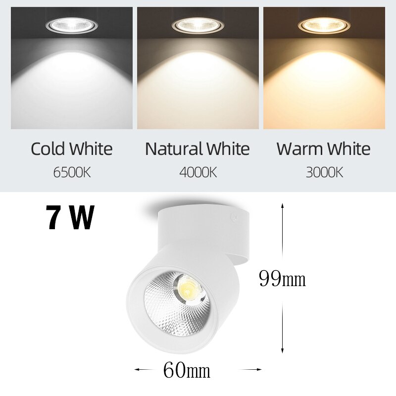 Adjustable LED Spotlights 7W 10W 15W Led Spot Light Lamp Ceiling Spots Track Lights Lighting Spotlight for Home Kitchen Bedroom: 7W White Body / Neutral White