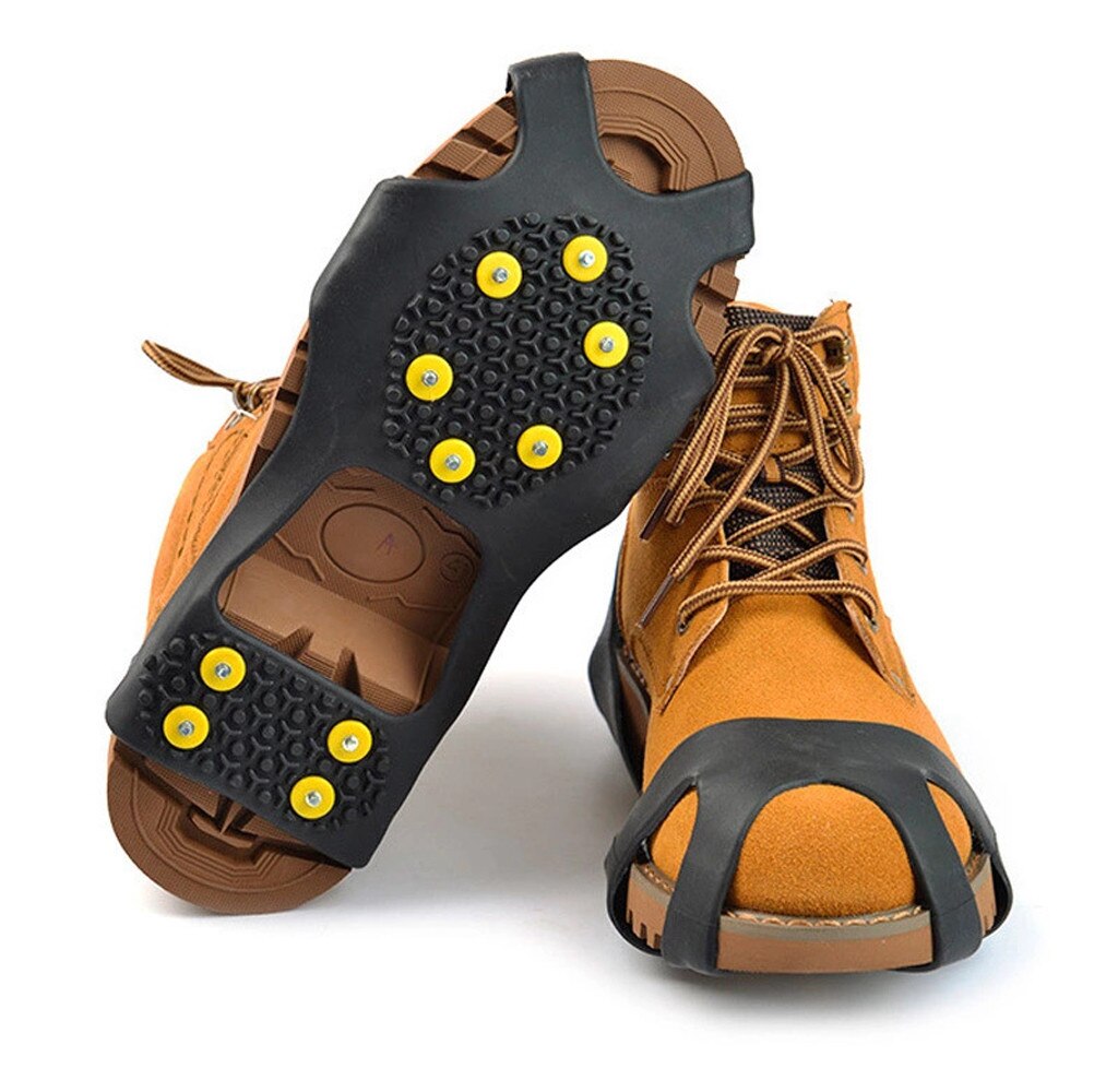 Zapatillas de nieve de hielo con pinchos de goma, calzado elástico, pinza de hielo, botas para caminar, herramientas de pesca, antideslizantes, crampones de 10 tachuelas: L