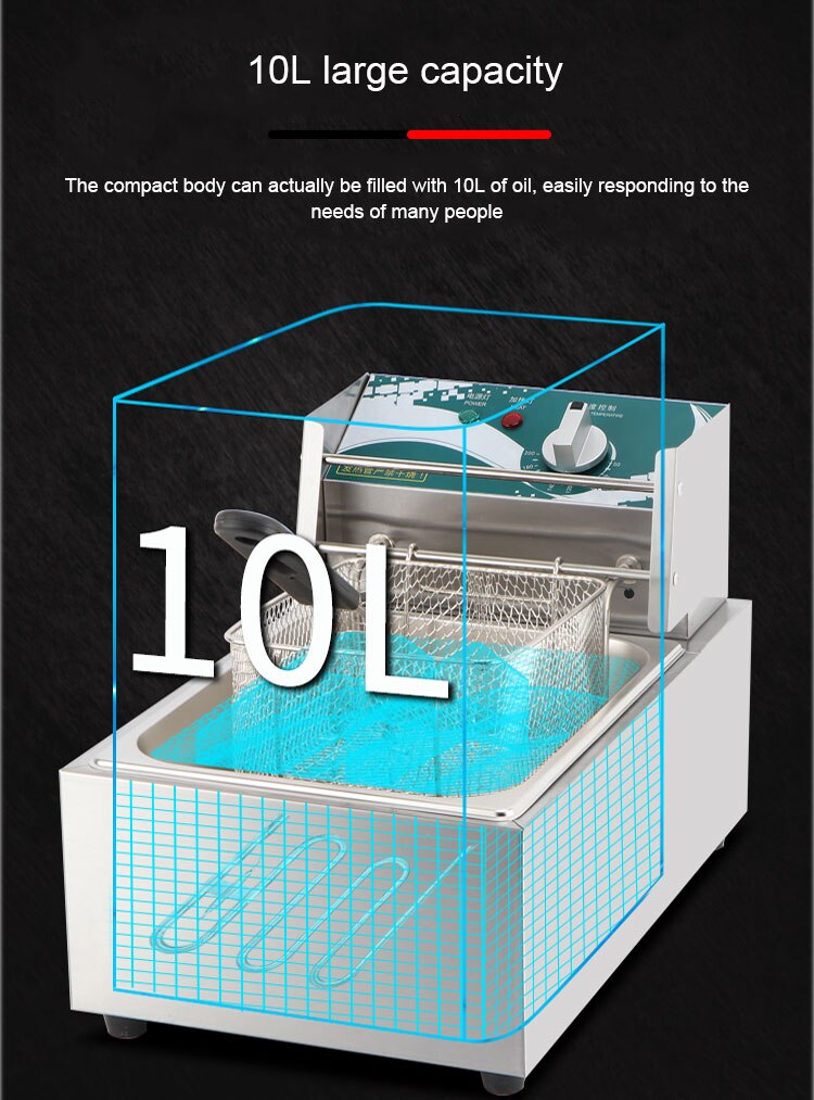 DMWD Electric Deep Fryer Stainless Steel Commercial Electric Fryer Household Chips Frying Pan French Fries Making Machine 10L EU