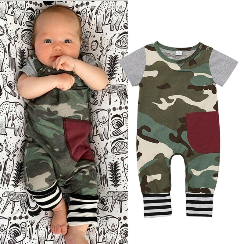 Brand Newborn Baby Boy Girl Romper Jumpsuit Casual Sunsuit Summer Outfit Short Sleeve Camouflage Pocket Playsuit Clothes