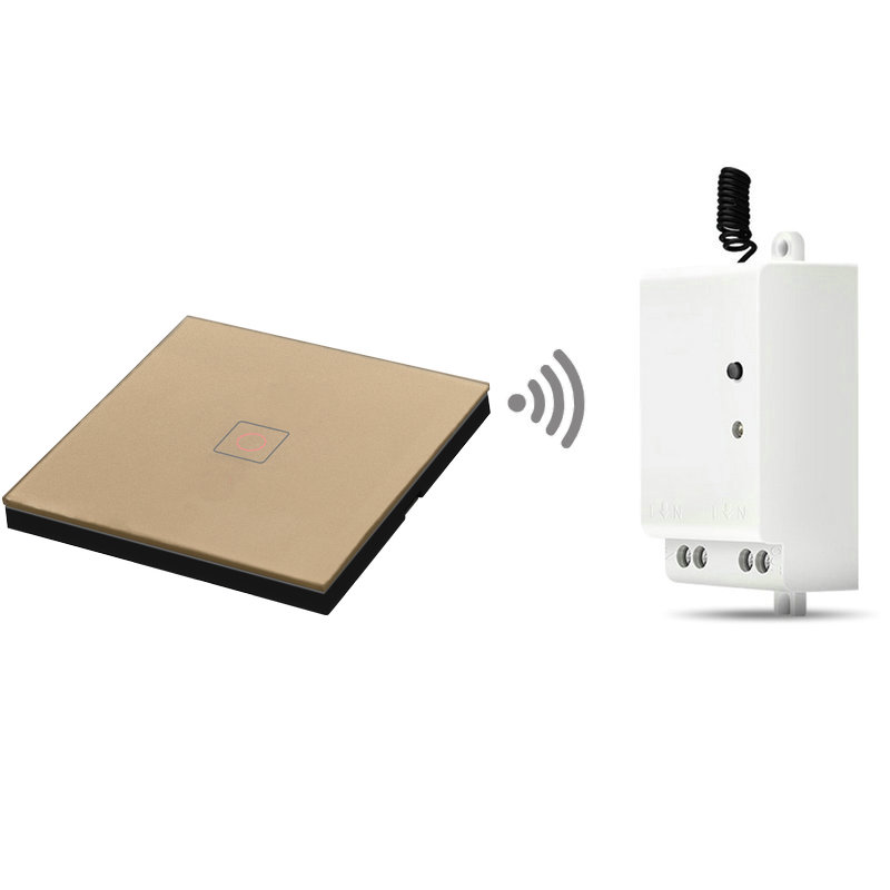 RF433 Smart Switch Remote Control Receiver 1/2/3 Gang Home Appliance Renovation Wireless RF Remote Control Switch: 1 gang gold