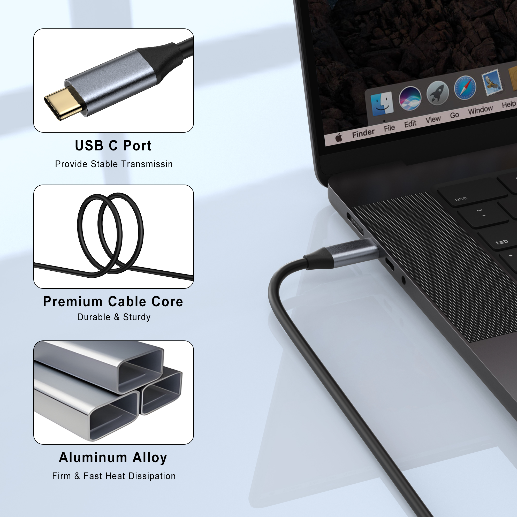 Cable USB C a HDMI de 200cm, 4K, 60Hz, 30Hz, Cable HDTV Compatible con tipo C a HDMI para MacBook Air, iPad, convertidor de TV, adaptador USB-C HDMI