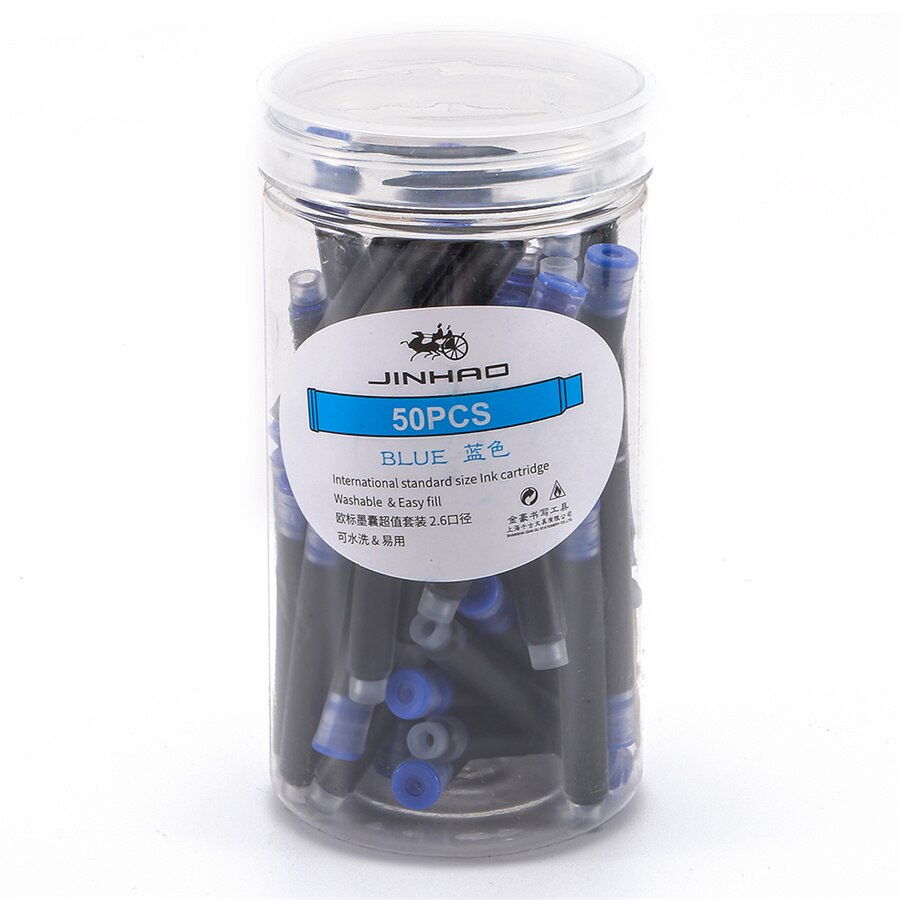 50pcs Fountain pen Color ink cartridge value box Jinhao 2.6mm international standard refill Stationery Office school A6612: Blue