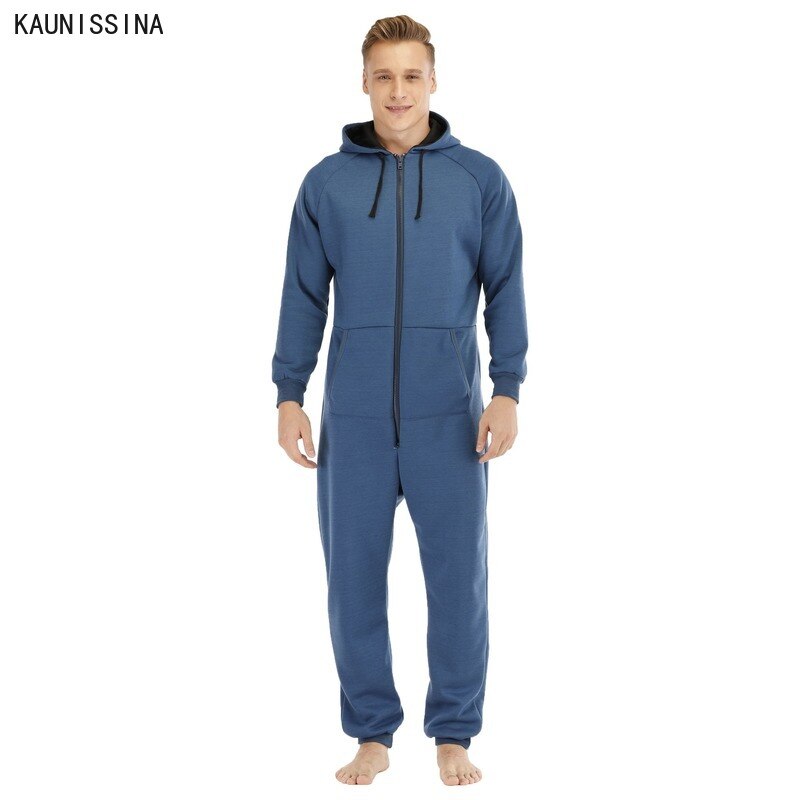 Ensemble pyjama épais pour homme, vêtements d'hiver, manches longues, capuche, fermeture éclair à l'avant, doublure polaire, tenue longue