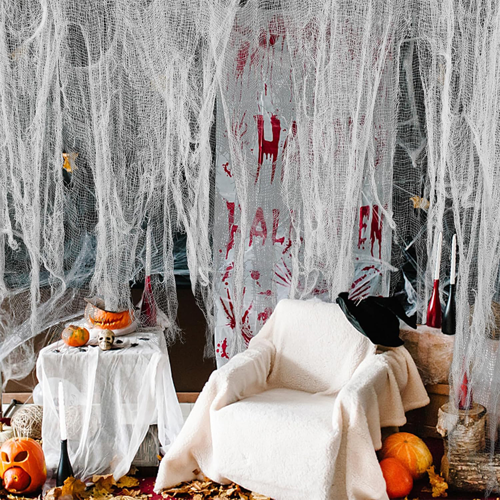 Halloween-dekorasjon svart-hvitt skummelt stoff skummelt gasbind stoff vindu dørdeksel skummel fest skrekk hus rekvisitter halloween-gunst
