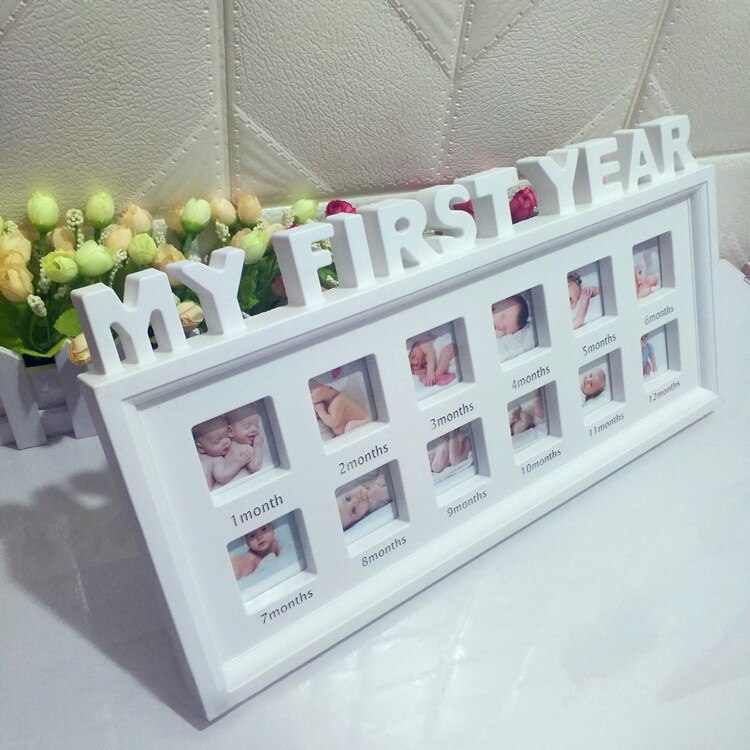 DIY 0-12 Maand Baby Souvenirs "MIJN EERSTE JAAR" Foto 'S Creatieve Herdenken Kids Groeiende Geheugen Display plastic Fotolijst: White