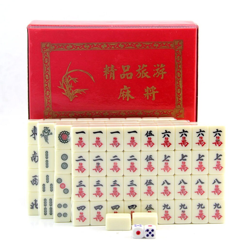 Protable Traditional Chinese Standard Mahjong Travel Game Set 144 Tiles White