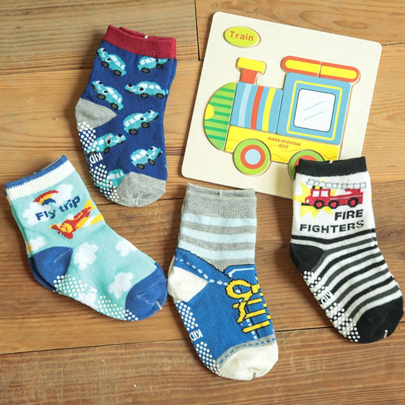 Lot de 12 paires de chaussettes pour enfants | Chaussettes antidérapantes à la cheville, en coton avec poignée D7YD