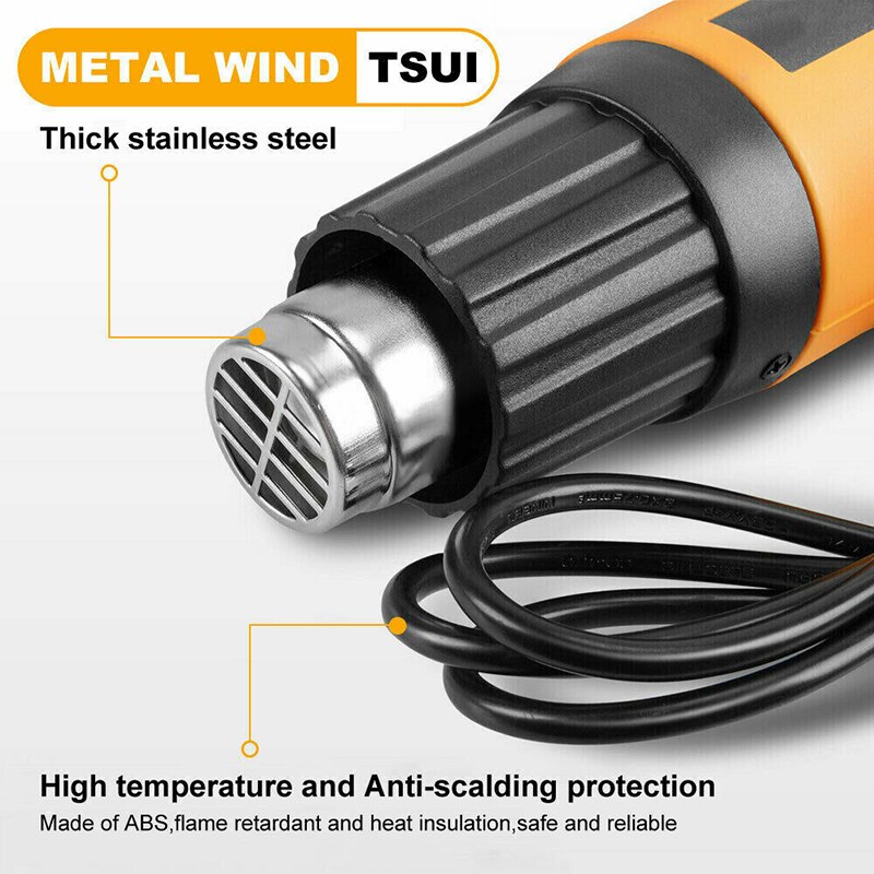 220V 2000W Electric Heat Tools for Soldering Pipes Shrink-fitting Stripping Paint Dual Temperature Air Tool with 4 Nozzles