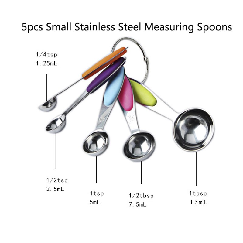 5/10 pcs/set Maatbeker Set 430 Roestvrij Staal Meten Lepel Met Siliconen Handvat Opvouwbare Cake Bakken Meetinstrument: 5pcs small