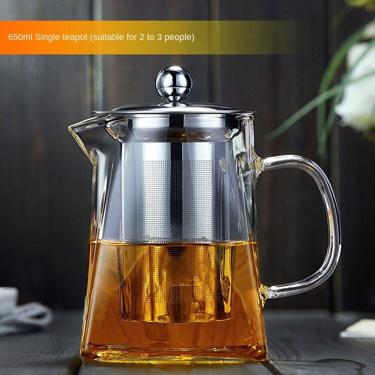 Théière en verre carré résistant à la chaleur, infuseur à thé, filtre à lait, 350ml/550ml/750ml/950ml