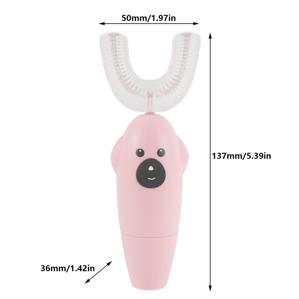 360 Degrees Sonic Automatic Children Teeth Cleaner U Type Electric Toothbrush IPX7 Waterproof Teeth Cleaning Battery Powered: Pink