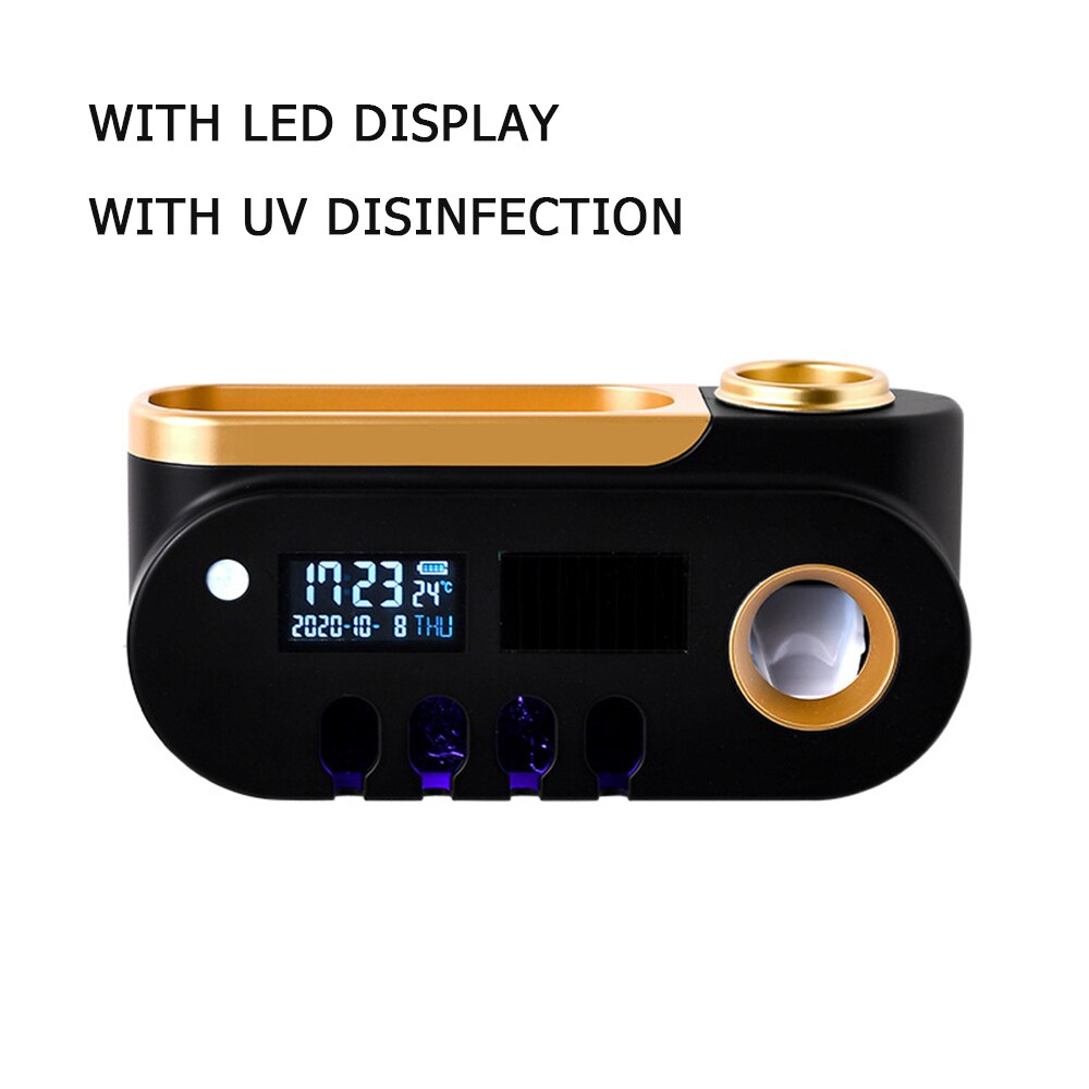 Sterylizator UV robić szczoteczki robić zębów automatyczny dozownik pasztecik robić zębów pudełko robić dezynfekcji szczoteczek robić zębów makaron robić zębów wyciskacz uchwyt na szczoteczki robić zębów robić łazienki: czarny gold1