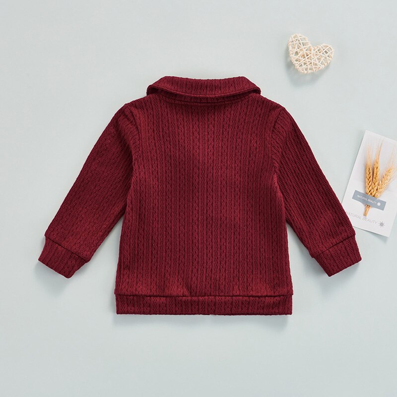 Herfst Baby Jongen Meisje Trui Jas Tops Lange Mouwen Effen Kleur Turn Down Kraag Vest Uitloper 0-3Y