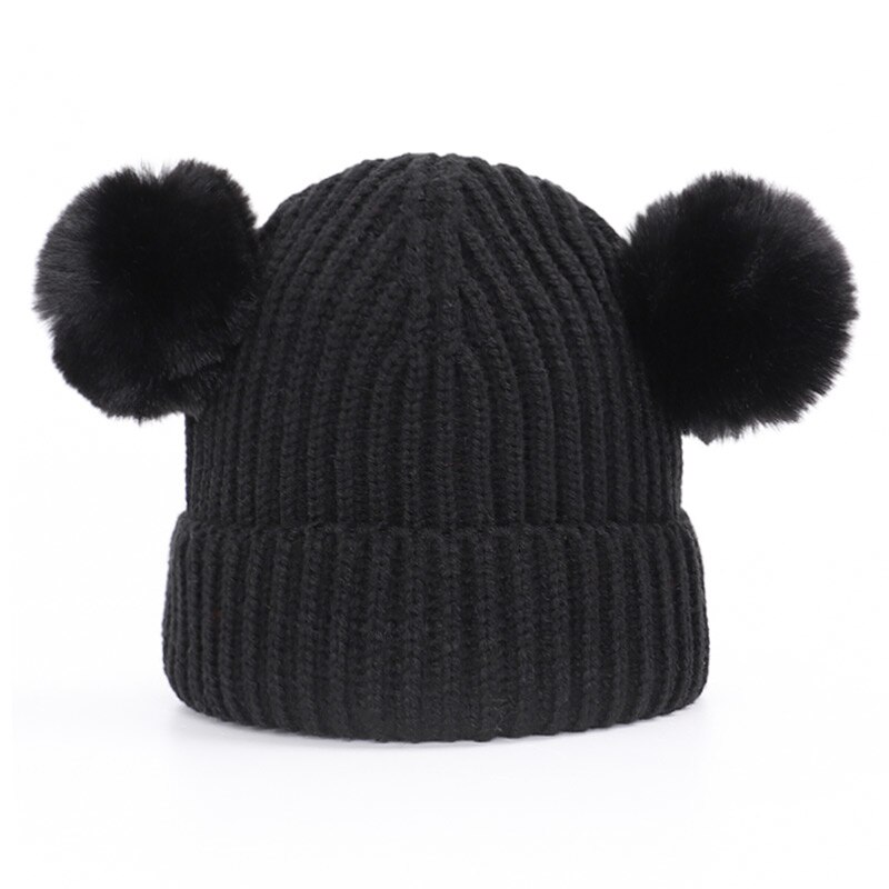 Baby Hat Pompon Winter Children Hat Knitted Cute Cap For Girls Boys Casual Solid Color Girls Hat Baby Beanies Children: Black