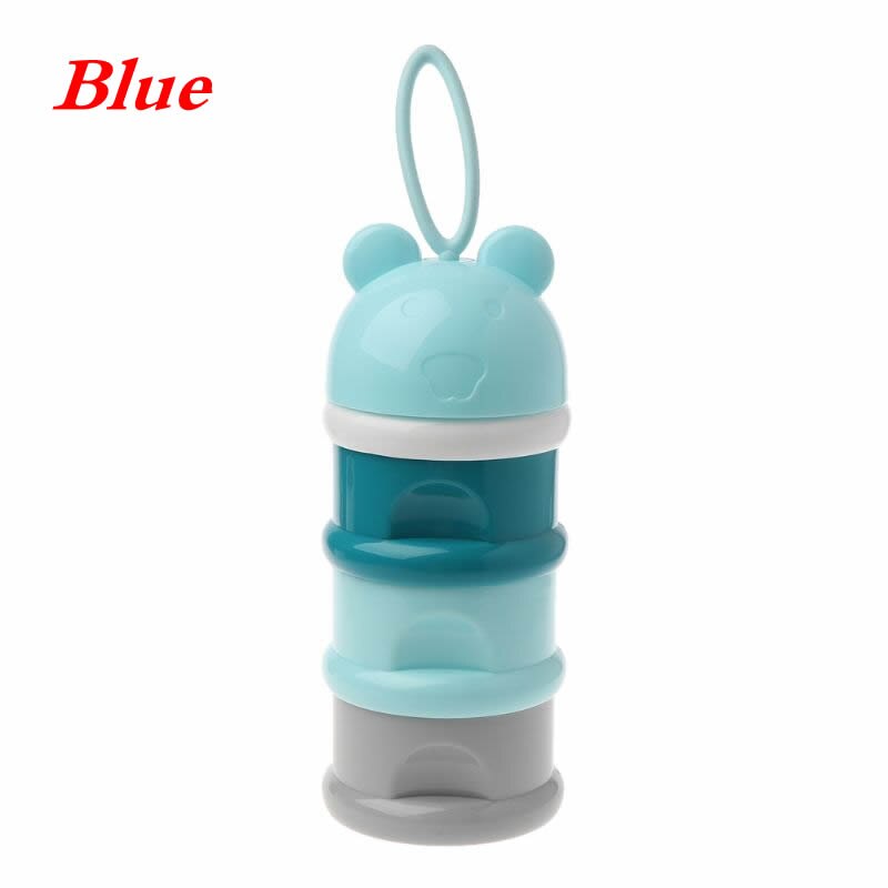 3 layer Cute Bear Style Portable Baby Food Storage Box Essential Cereal Cartoon Milk Powder Boxes Toddle Kids Formula Milk: Blue