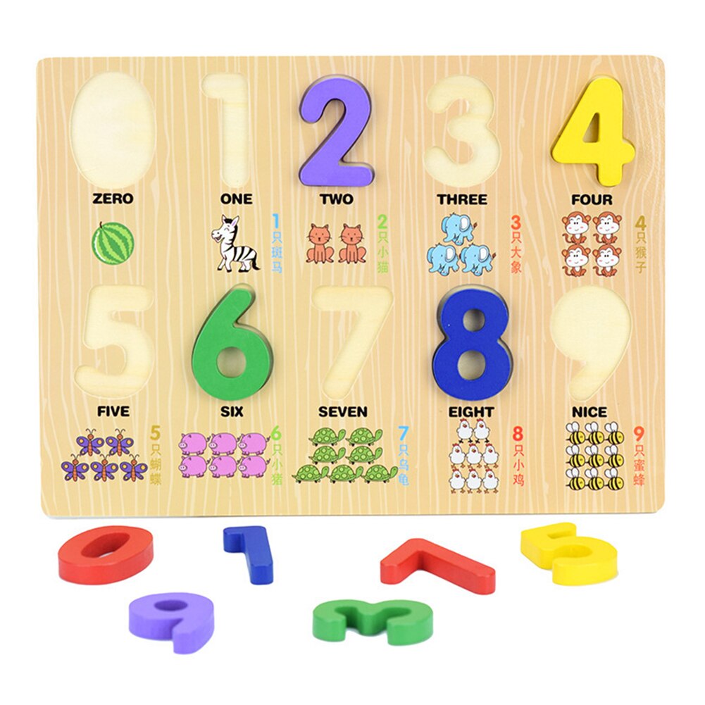 Animal Print Wooden 0-9 Number Puzzles Board Counting Math Learning Kids Toy