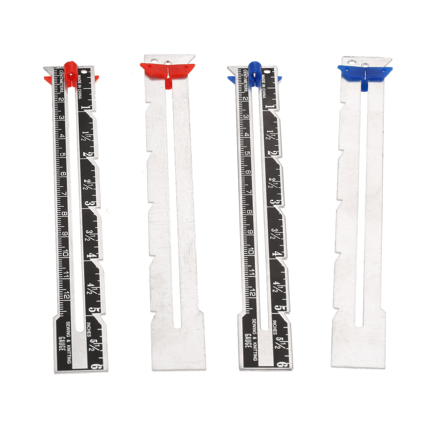 2pcs Sewing Gauge 15cm Seam Measure Tool Metal+Plastic Red/Blue Sliding Pointer Quilt Tailor Ruler Marking Spacing Hicello