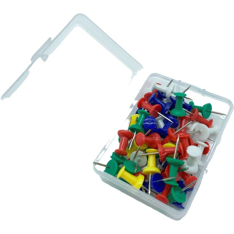 50 Pcs/Box Map Tacks Push Pins Plastic Head with Steel,Paining Wall Studs Thumbtack Office School Supply