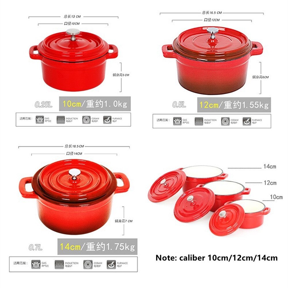 Mini Dutch Ovens Enameled Cast Iron Covered Casserole Anti - Scalding Pot Kitchen Cooking Pot Cookware