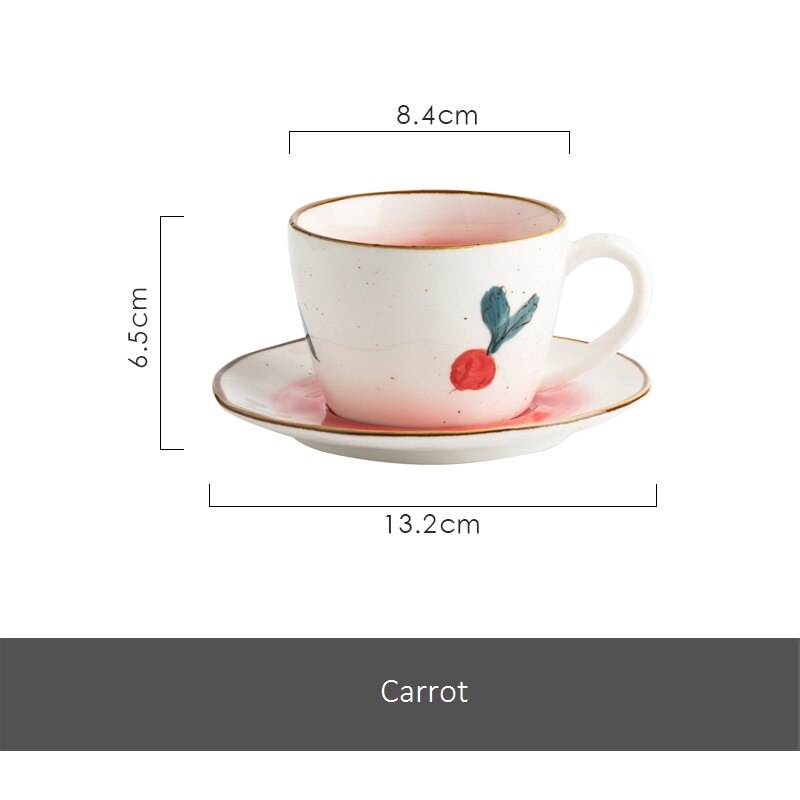 Japanese Style Ceramic Cup and Saucer 180ml Coffee Set Tea Set Nordic Style Fruit Pattern Coffee Cup: carrot