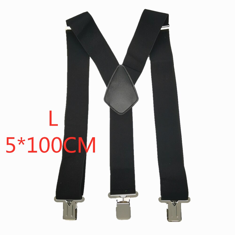 Bretelles à Clips solides pour hommes, bretelles unisexes, 50mm de Large, 5 couleurs unies, ceinture à bretelles réglables à haute élasticité pour les travaux lourds: Black-100cm