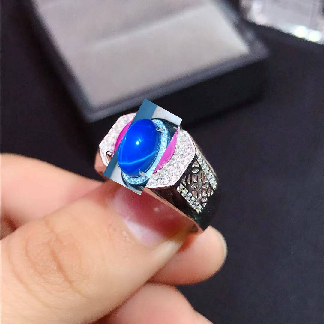 Anillo de plata de primera ley y zafiro rosa para hombre, sortija, plata esterlina 925, de estrella natural, joya fina, de cumpleaños