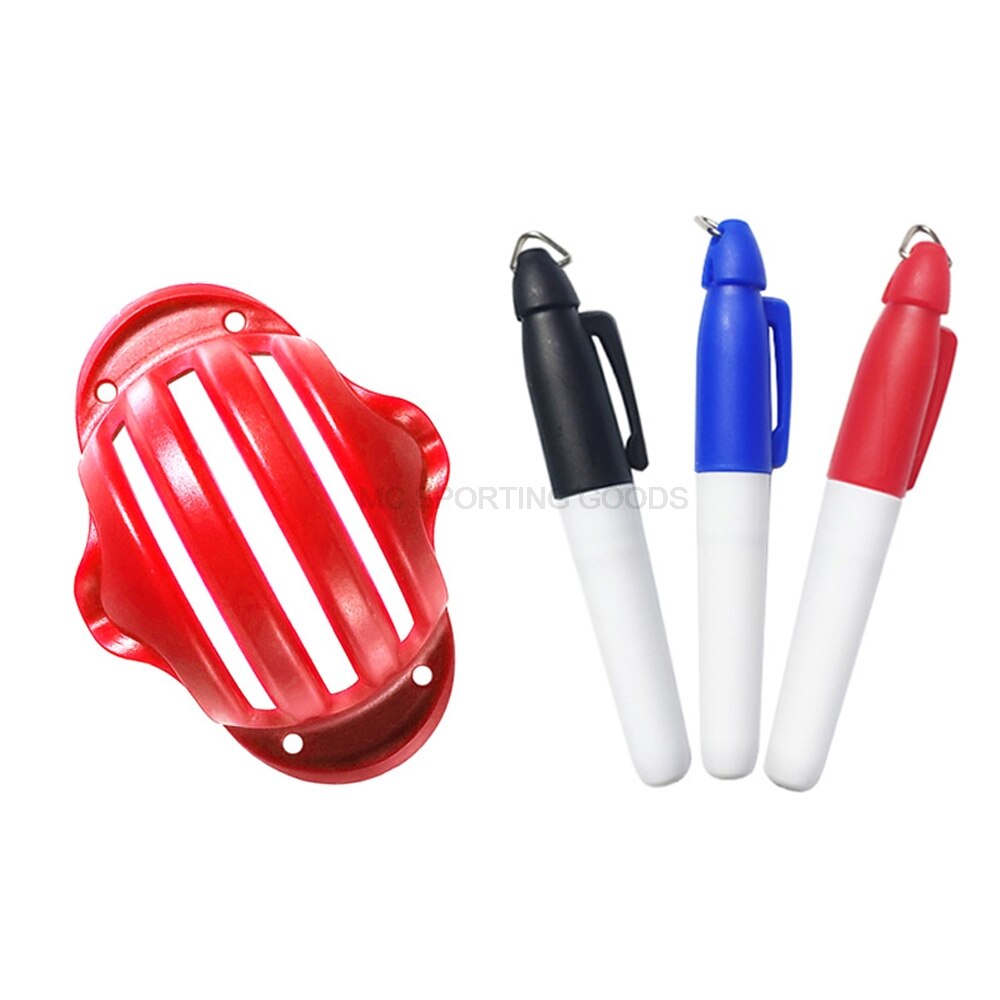 Golf Ball Triple Track 3 Line Alignment Marker Stencil Plastic Golf Ball Line Drawing Tool Golf Putting: red with 3 pens