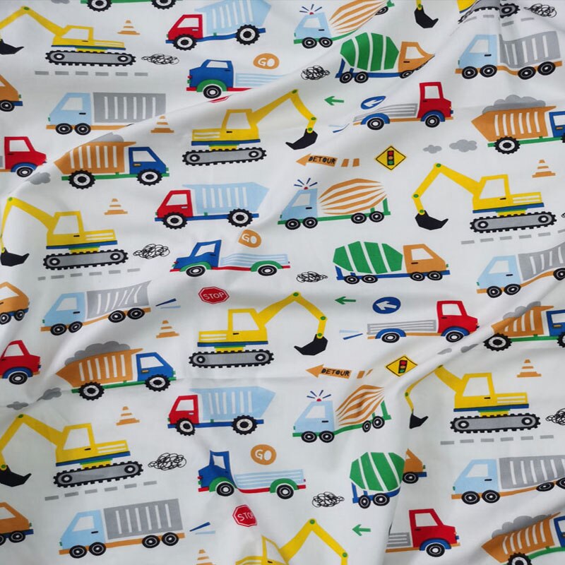 160cm breedtes diverse cartoon bouwvoertuigen auto's vrachtwagen bedrukt 100%  katoenen stoffen auto patchwork quilt beddengoed kussen: Wit / 1 stuk 50 x 160cm