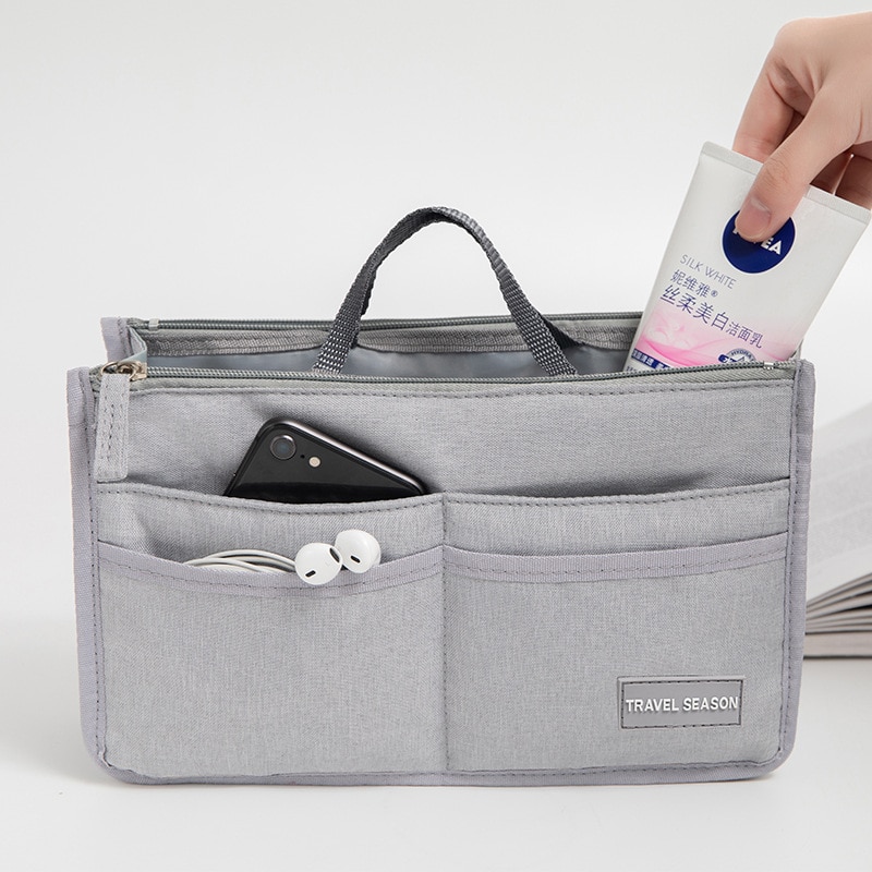 Bolsa de almacenamiento multifuncional para mujer, bolsa con inserción de viaje, bolso de mano, bolso grande líneas, bolsa de cosméticos de maquillaje para mujer, bolsa femenina