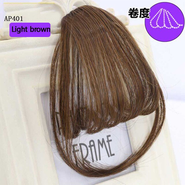 Buqi clip on otsatukka hiuslisäkkeet naisille suora siisti otsatukka ruskea klipsi hiustenpidennyksissä synteettiset topper otsatukka klipsit: L6-54