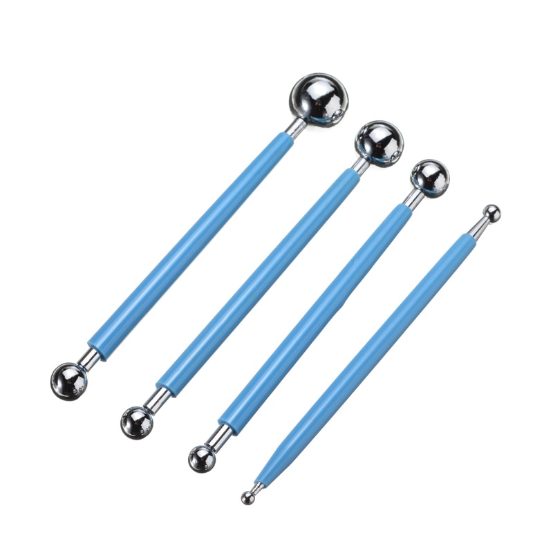 4x Modelling Ball Tool Rvs Nail Puntjes Tool Set Polymeer Klei Fondant Cake Decorating Nail Puntjes