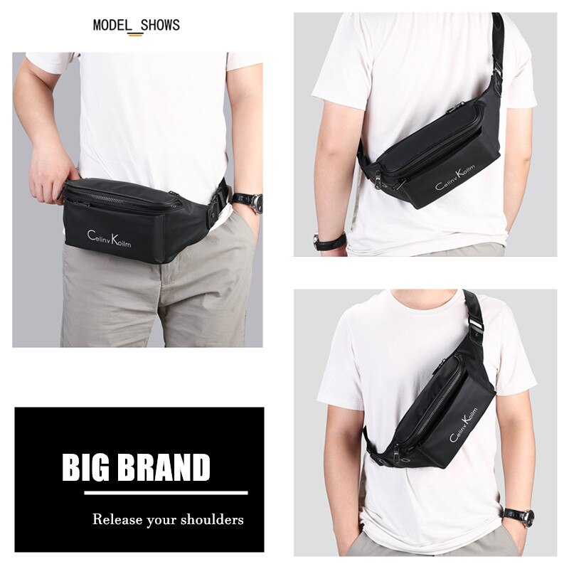 Celinv koilm merkevare fanny pack slim myk oxford klut unisex vannavstøtende midje bag pack for mann bryst sling bag motorsykkel