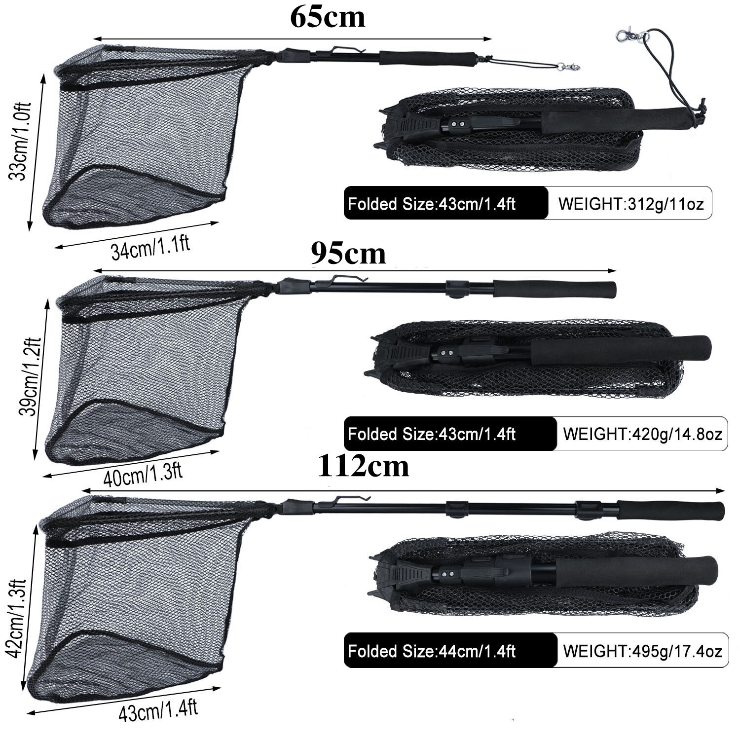 Sougayilang Fishing Net 65/95/112cm Folding Fishing Brail Net Telescopic Fishing Landing Net Scoop with Eva Handle Fishing Tools