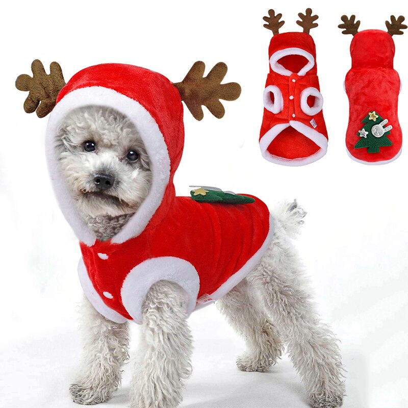 Kerst Stijl Leuke Honden Katten Rode Hooded Jumpsuits Kerstboom Warm Creatieve Huisdieren Kleding Maat XS-XL 8A1331