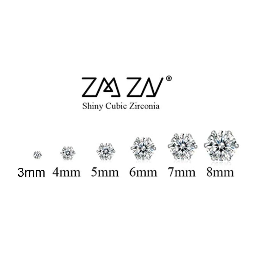 ZMZY-pendientes de broche para boda para hombre y mujer, piedra AAA CZ brillante, accesorios de joyería de cristal, acero inoxidable, 6 pares por paquete