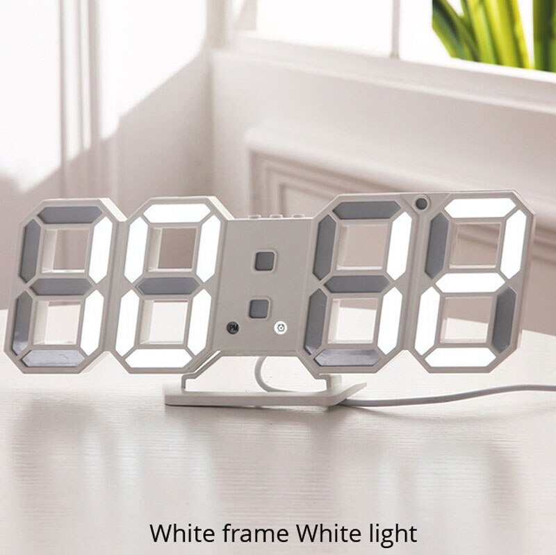 3d led vægur moderne digital ur ur vækkeur nat lys ur dekorere til hjemmet stuen: Hvid a