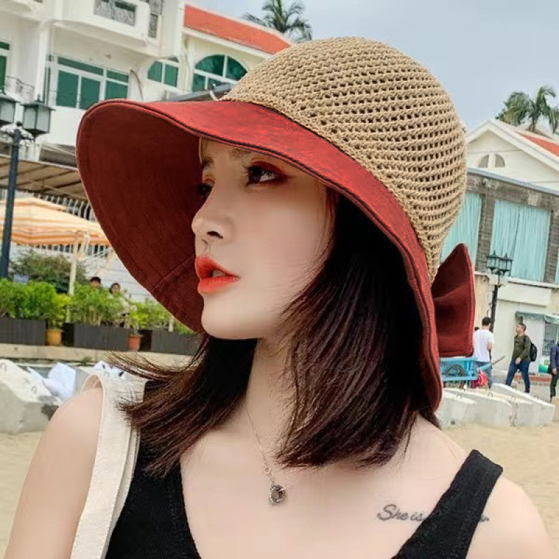 Strand Anti-Uv Visser Hoed Boog Opvouwbare Wide Brim Floppy Meisjes Strooien Hoed Vrouwen Zomer Hoed Uv Beschermen Reizen Cap Lady cap: Oranje