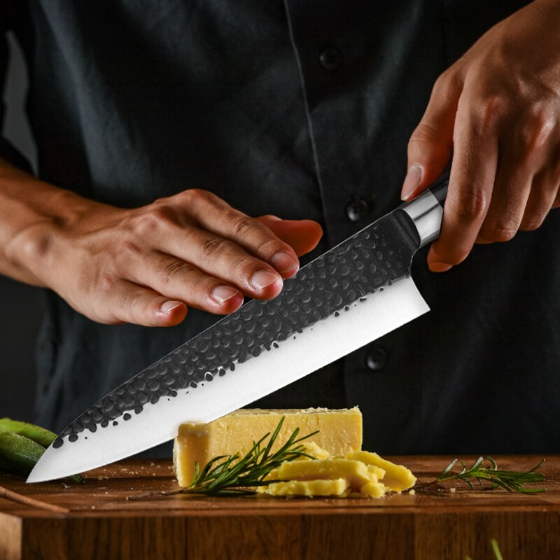 8 Inch Forged Chef Knife 4Cr13 Carbon Steel Japanese Kitchen Chef Knives Slicing Meat Vegetable Cleaver Knife With Wooden Handle