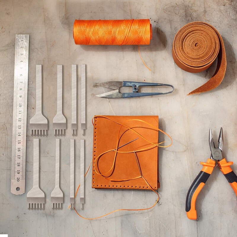 8Pcs Lederen Beitel Set 1/2/4/6 Prong Leather Ponsen Tool Diy Vetersluiting Stiksels Beitel Leer Gat punch Tool M & 4Mm