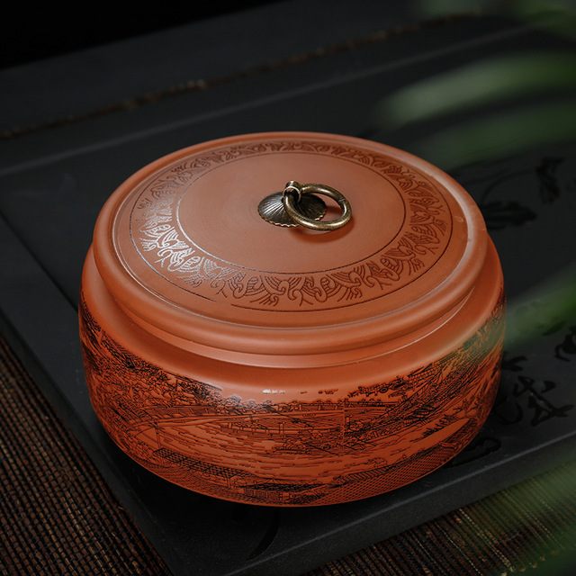 Caja de almacenamiento de té de estilo chino Puer, cajas de sellado de de arte púrpura Natural, tarros de café, granos, recipiente de Caddy, bandeja de caramelos y nueces: Pattern 4