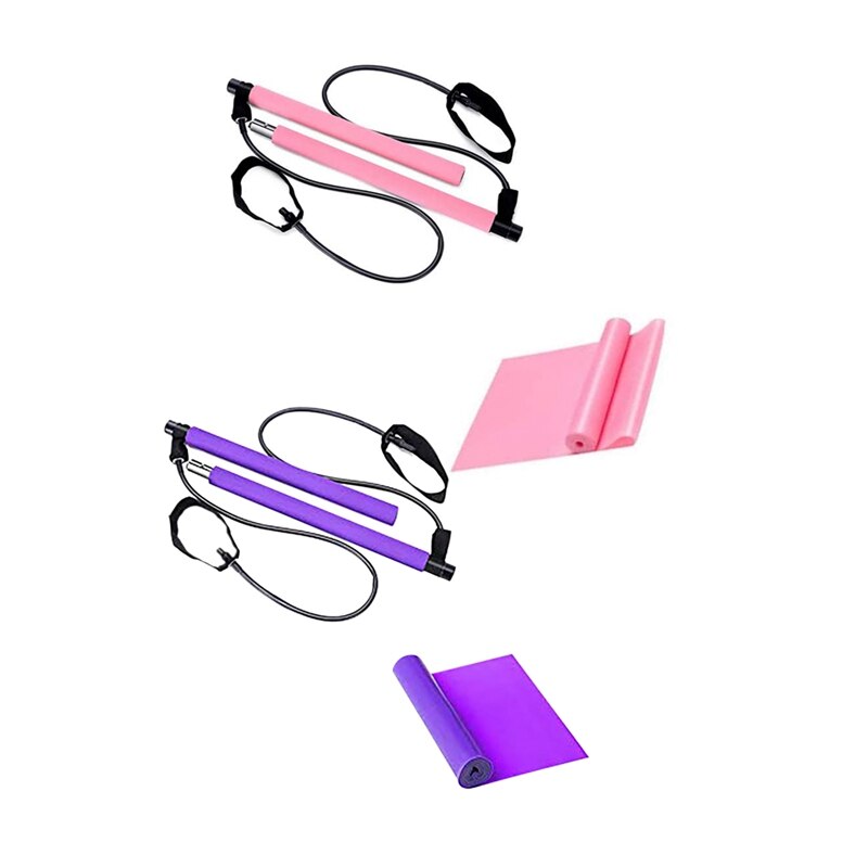 Pilates Bar Kit with Resistance Bands Foot Loop Yoga Pilates Exercise Stick for Home Gym Workout Pilates