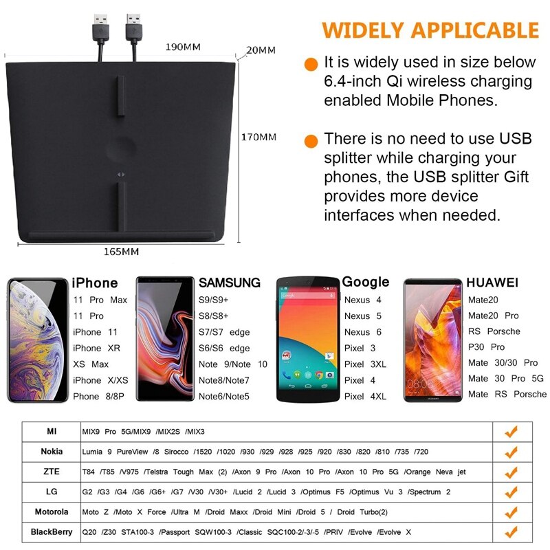 Car 10W Wireless Charger for Tesla Model 3 Center Console Charging Pad with Double USB Ports Dual Fast Model Charger