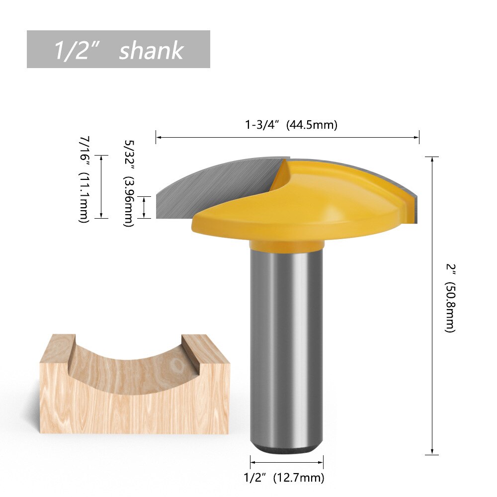 Fresas de radio cóncavo para trabajar la madera, 8mm, 12mm, 1/2 &quot;, vástago de 1-3/4&quot;, broca de enrutador de cuenco pequeño de ancho de 1,65 &quot;, 1 unidad: 12.7MM Shank